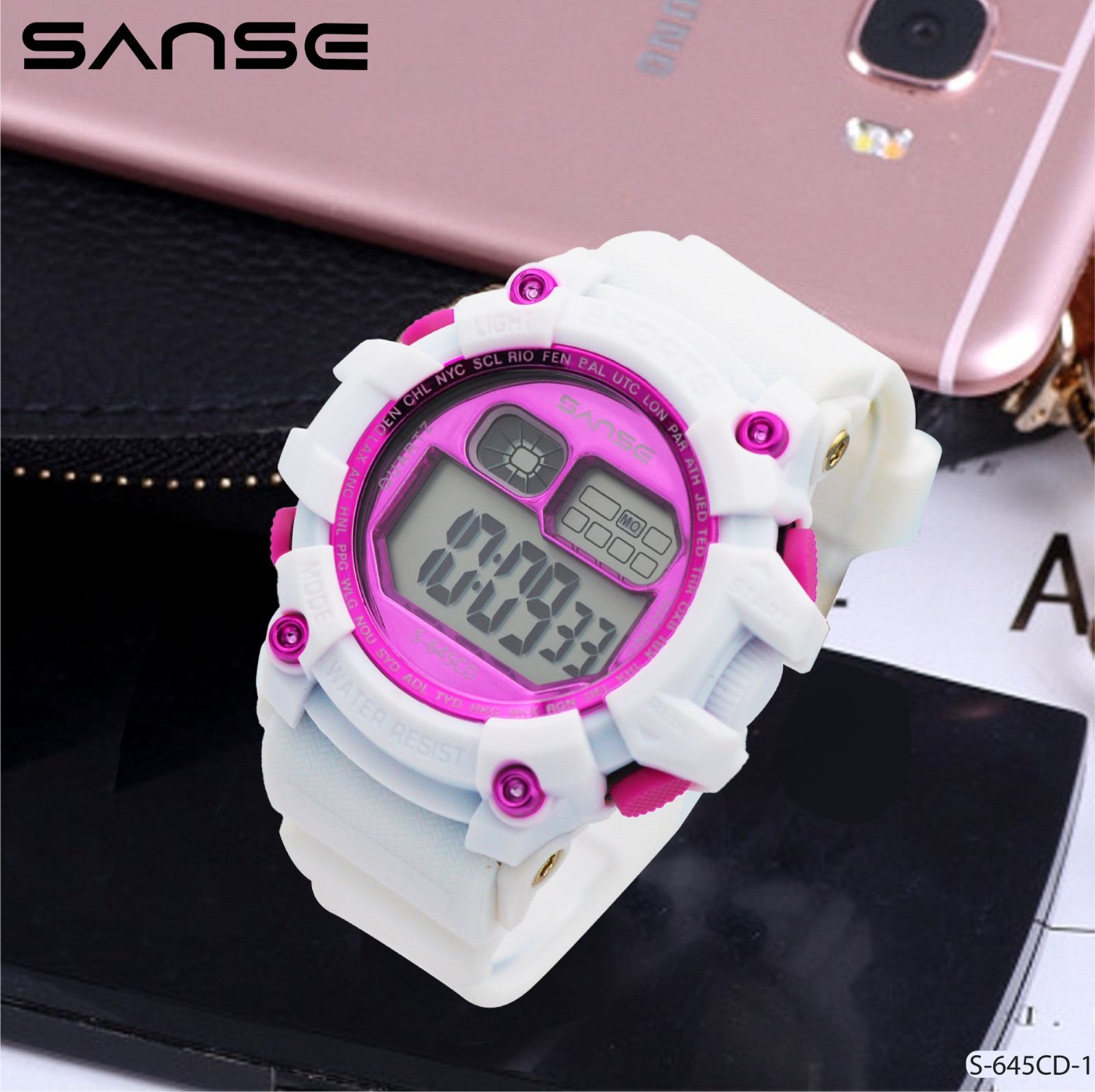 RELOJ S-645CD-1 FUCSIA/BLANCO ESTUCHE SA